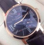 Copy Piaget Black Dial Rose Gold Case Leather Strap Watch